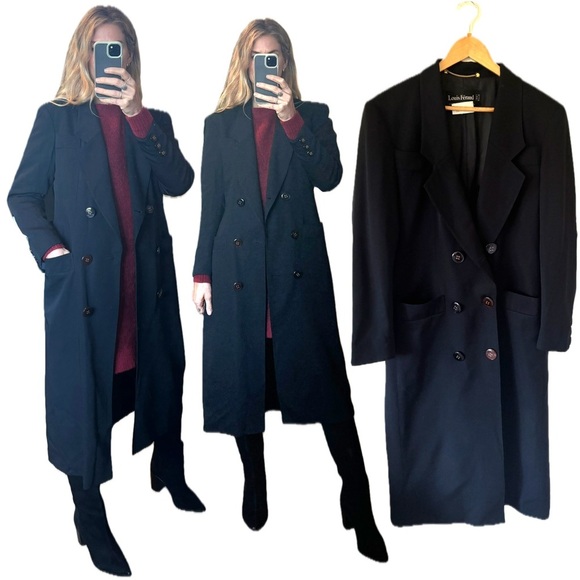 Louis Feraud Jackets & Blazers - Vintage Louis Feraud Double Breasted 100% New Wool Black Trench Coat Jacket